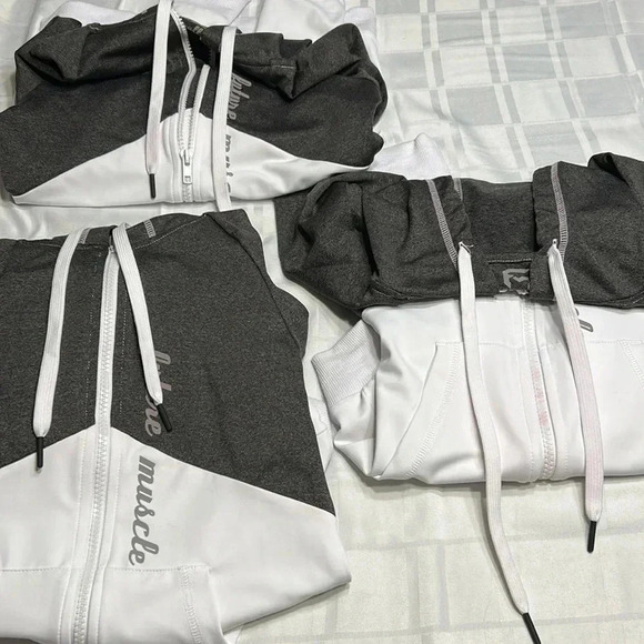 FUTURE MUSCLE ,hoodie zipper colorblock PTP 15”Moncton retro health gym Y2K - Picture 9 of 15